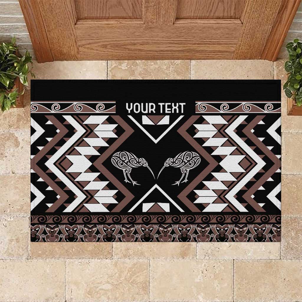 Personalised Taniko Motifs Aotearoa Rubber Doormat Waitangi Kowhaiwhai Kiwi - Mocha LT7 Mocha - Polynesian Pride