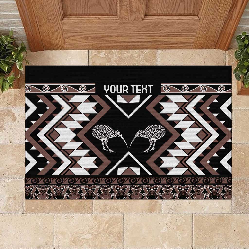 Personalised Taniko Motifs Aotearoa Rubber Doormat Waitangi Kowhaiwhai Kiwi - Mocha