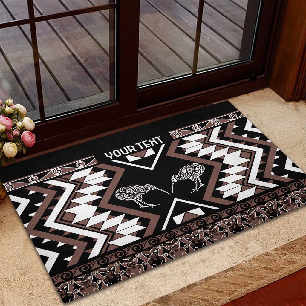 Personalised Taniko Motifs Aotearoa Rubber Doormat Waitangi Kowhaiwhai Kiwi - Mocha LT7 - Polynesian Pride