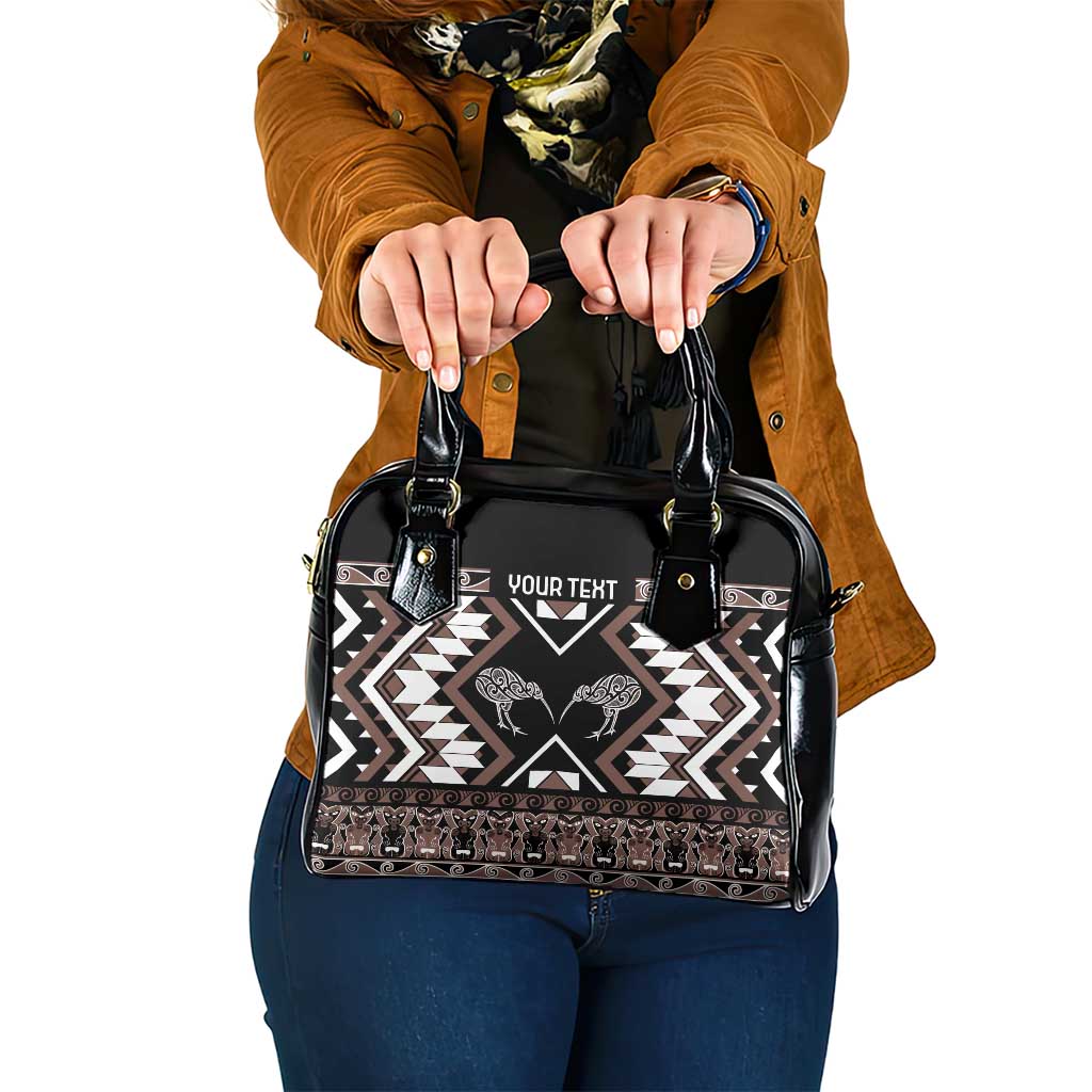 Personalised Taniko Motifs Aotearoa Shoulder Handbag Waitangi Kowhaiwhai Kiwi - Mocha