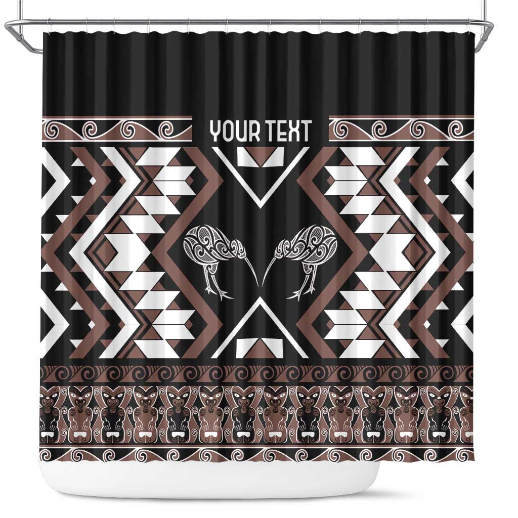 Personalised Taniko Motifs Aotearoa Shower Curtain Waitangi Kowhaiwhai Kiwi - Mocha