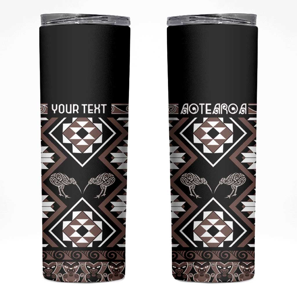 Personalised Taniko Motifs Aotearoa Skinny Tumbler Waitangi Kowhaiwhai Kiwi - Mocha