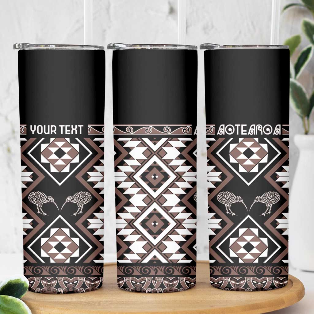 Personalised Taniko Motifs Aotearoa Skinny Tumbler Waitangi Kowhaiwhai Kiwi - Mocha