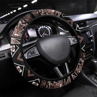 Taniko Motifs Aotearoa Steering Wheel Cover Waitangi Kowhaiwhai Kiwi - Mocha LT7 Universal Fit Mocha - Polynesian Pride