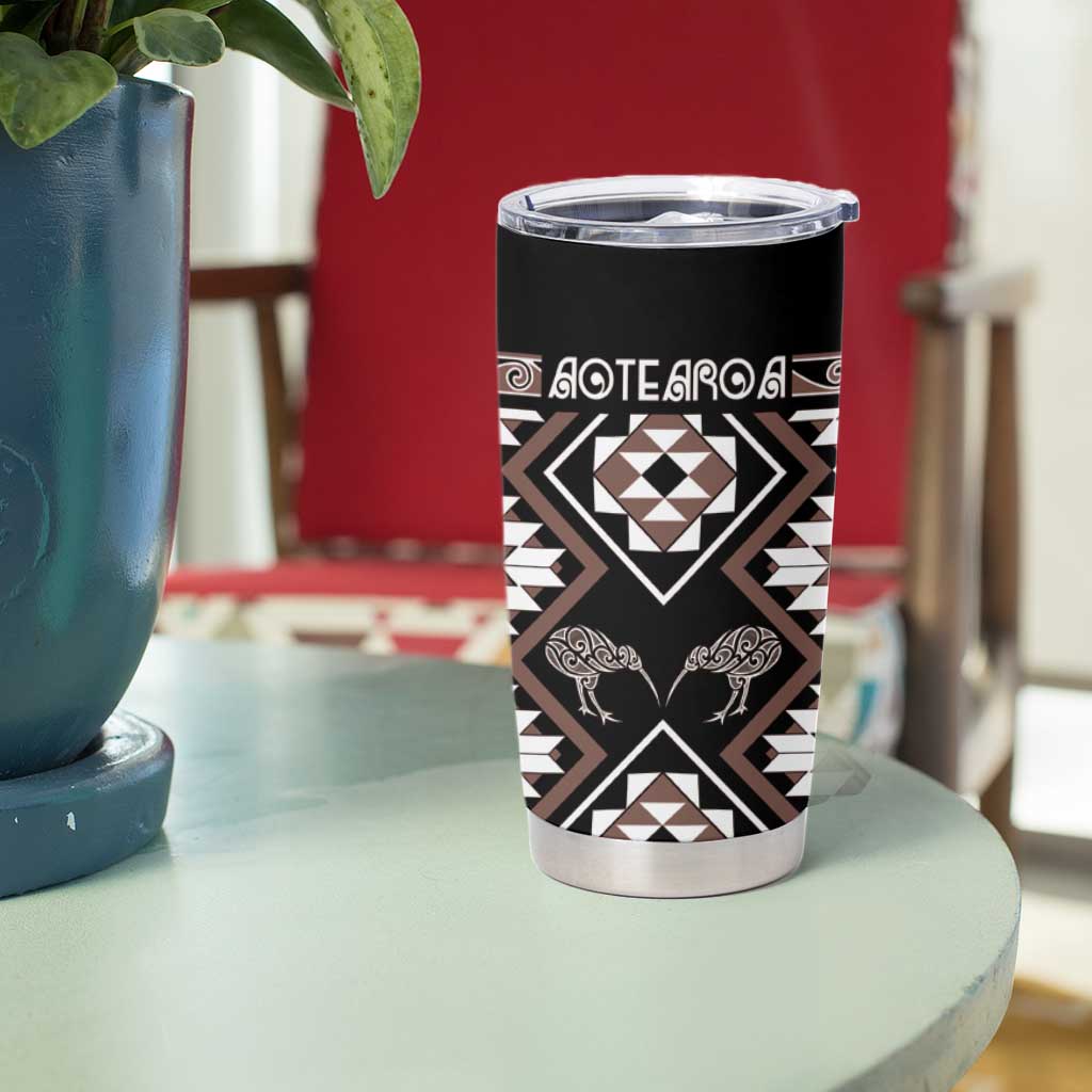 Personalised Taniko Motifs Aotearoa Tumbler Cup Waitangi Kowhaiwhai Kiwi - Mocha LT7 - Polynesian Pride