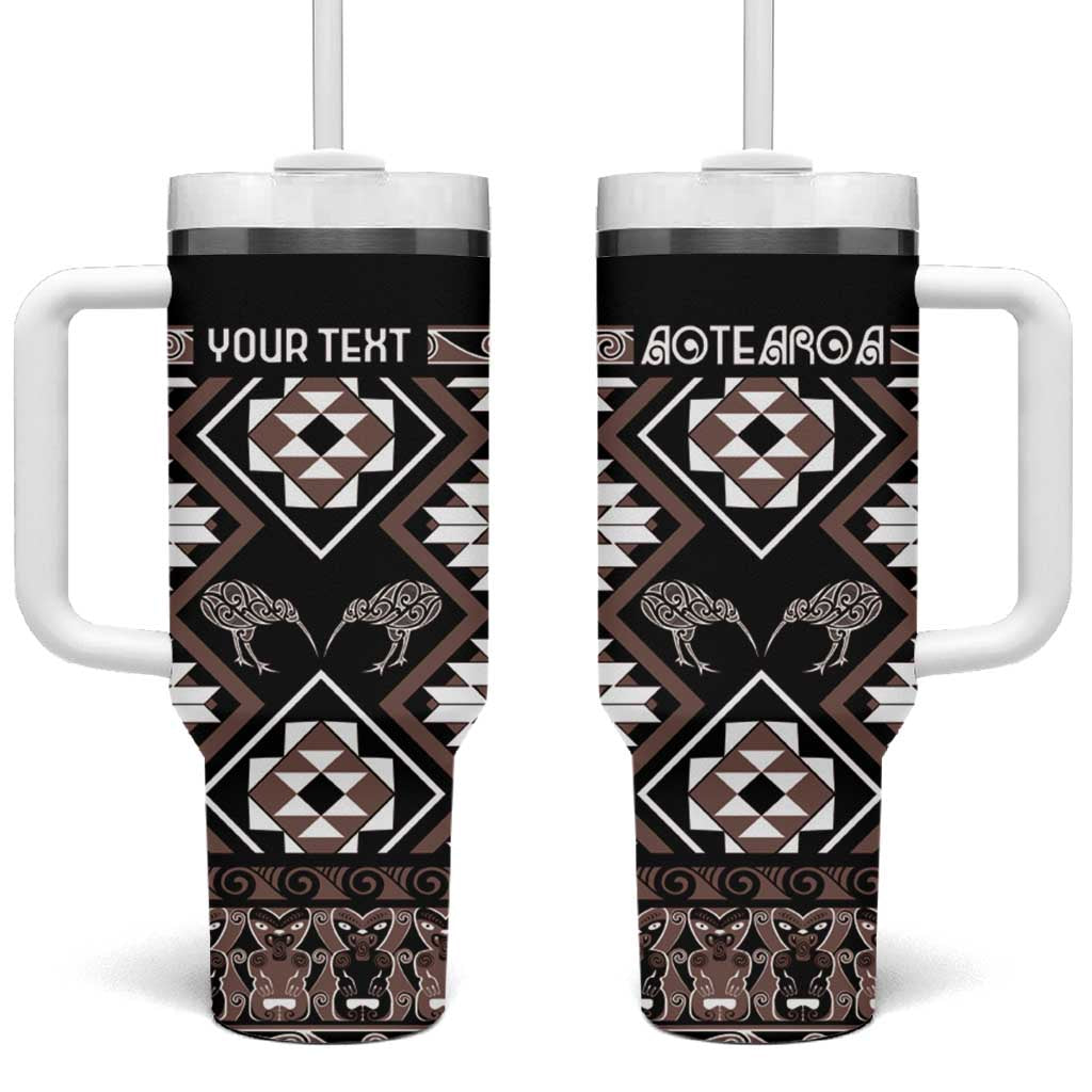 Personalised Taniko Motifs Aotearoa Tumbler With Handle Waitangi Kowhaiwhai Kiwi - Mocha