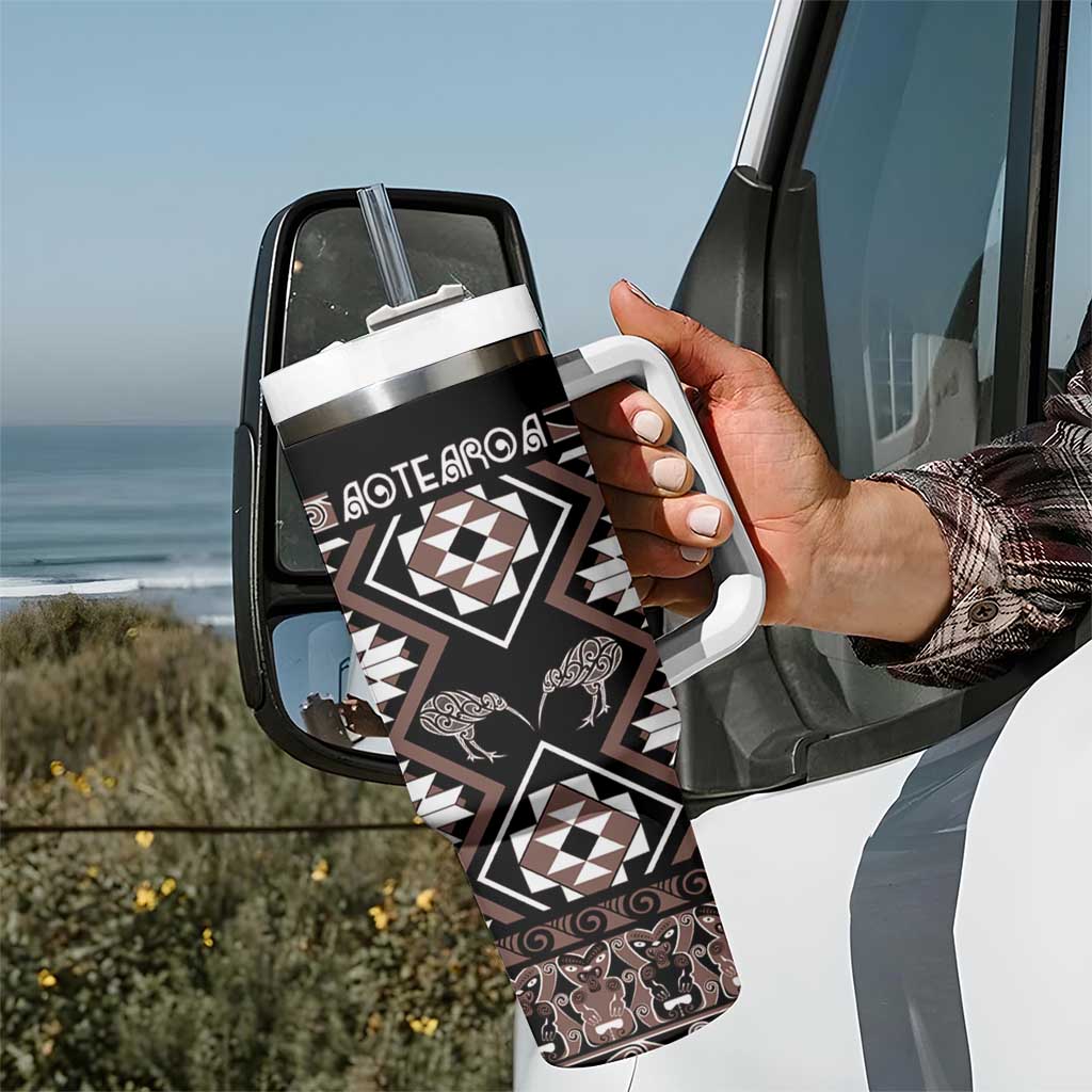 Personalised Taniko Motifs Aotearoa Tumbler With Handle Waitangi Kowhaiwhai Kiwi - Mocha LT7 - Polynesian Pride