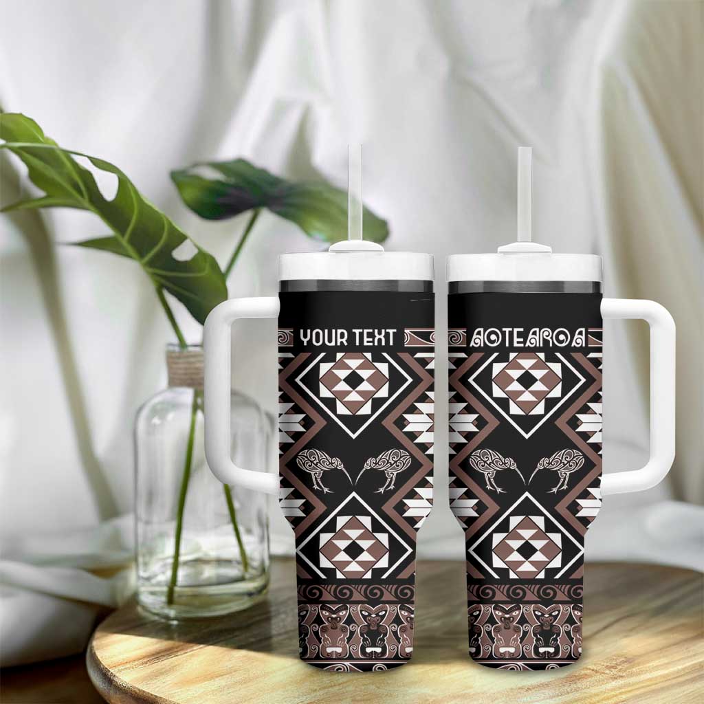 Personalised Taniko Motifs Aotearoa Tumbler With Handle Waitangi Kowhaiwhai Kiwi - Mocha LT7 - Polynesian Pride