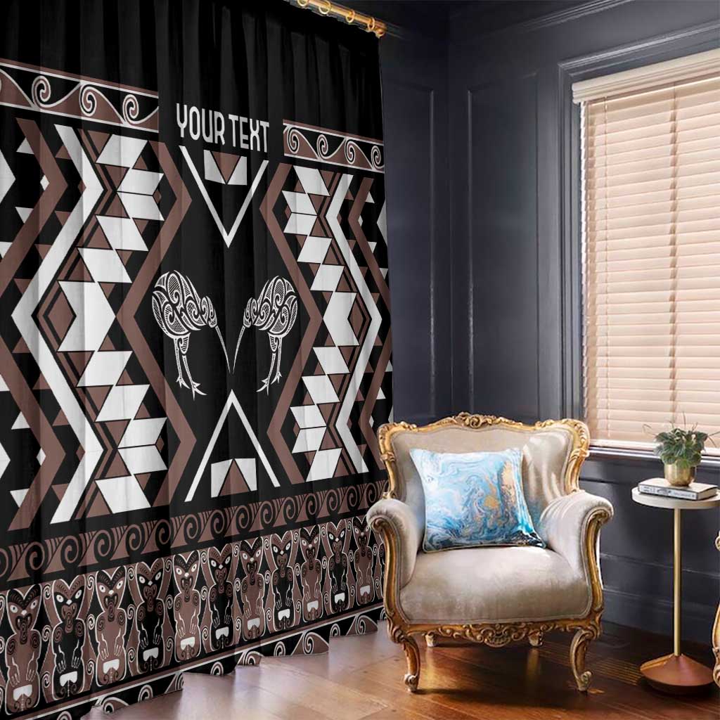 Personalised Taniko Motifs Aotearoa Window Curtain Waitangi Kowhaiwhai Kiwi - Mocha LT7 - Polynesian Pride