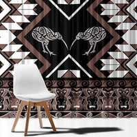 Personalised Taniko Motifs Aotearoa Window Curtain Waitangi Kowhaiwhai Kiwi - Mocha LT7 - Polynesian Pride