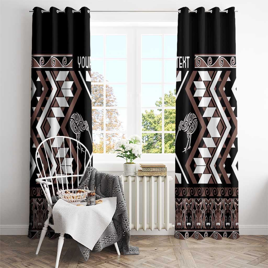 Personalised Taniko Motifs Aotearoa Window Curtain Waitangi Kowhaiwhai Kiwi - Mocha LT7 - Polynesian Pride