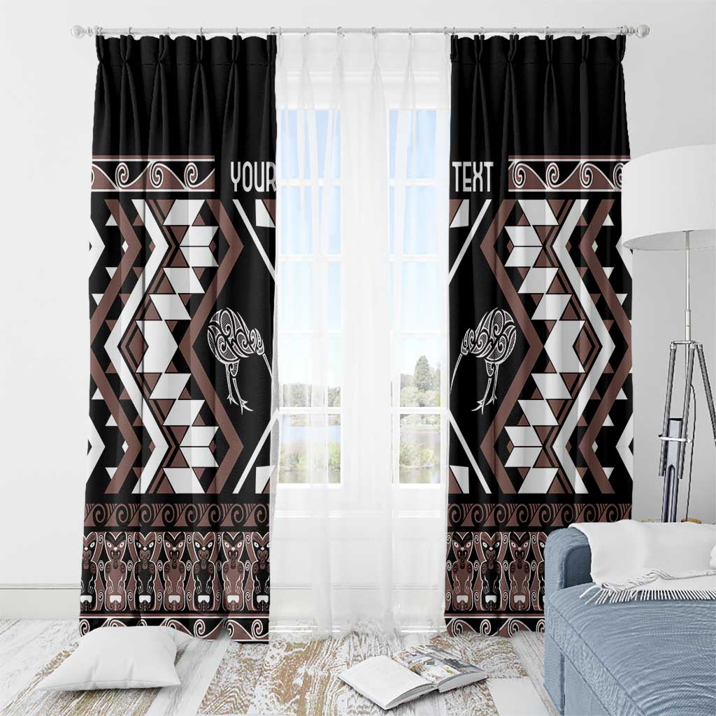 Personalised Taniko Motifs Aotearoa Window Curtain Waitangi Kowhaiwhai Kiwi - Mocha LT7 - Polynesian Pride