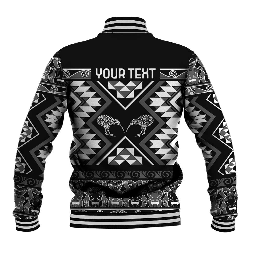 Personalised Taniko Motifs Aotearoa Baseball Jacket Waitangi Kowhaiwhai Kiwi - Monochrome LT7 - Polynesian Pride