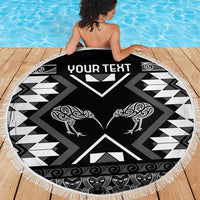 Personalised Taniko Motifs Aotearoa Beach Blanket Waitangi Kowhaiwhai Kiwi - Monochrome LT7 - Polynesian Pride