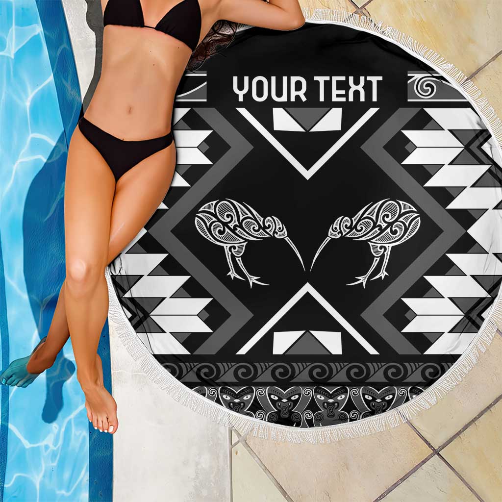 Personalised Taniko Motifs Aotearoa Beach Blanket Waitangi Kowhaiwhai Kiwi - Monochrome LT7 - Polynesian Pride