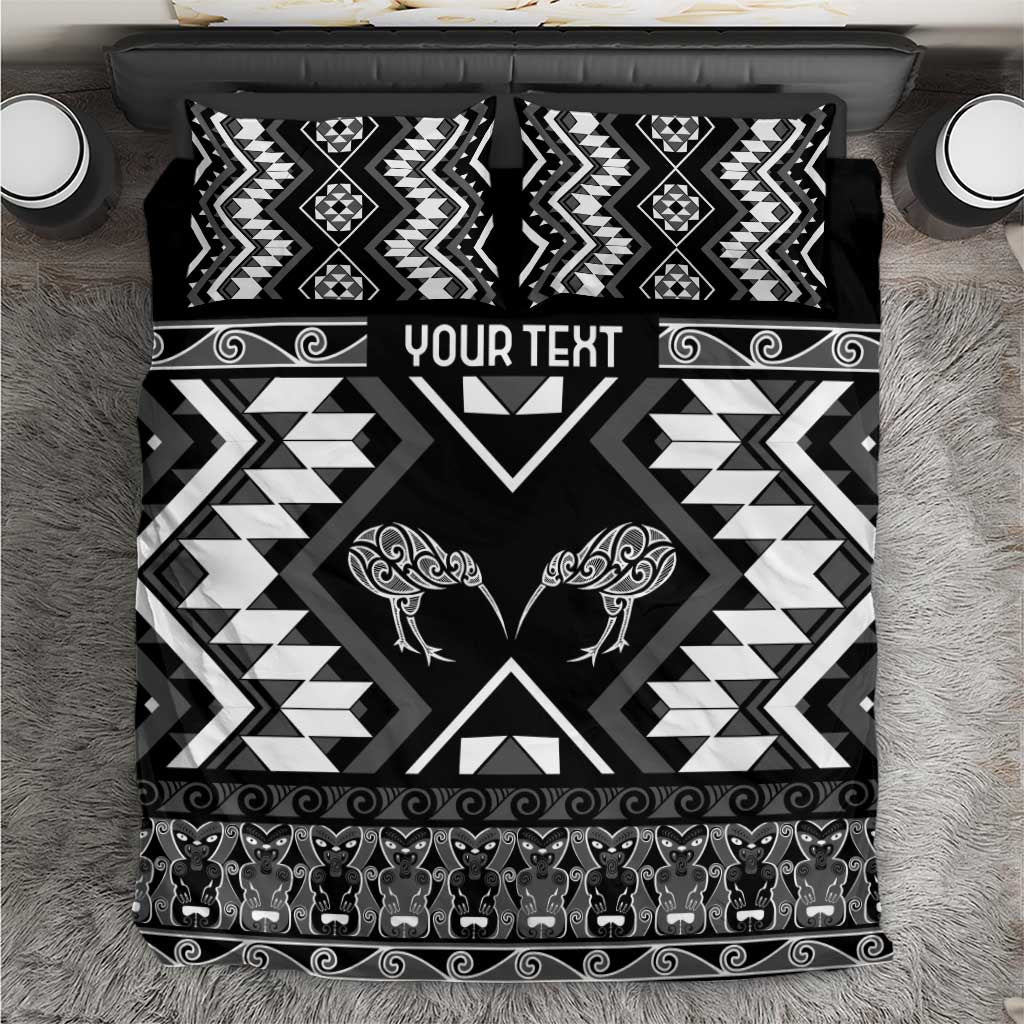 Personalised Taniko Motifs Aotearoa Bedding Set Waitangi Kowhaiwhai Kiwi - Monochrome