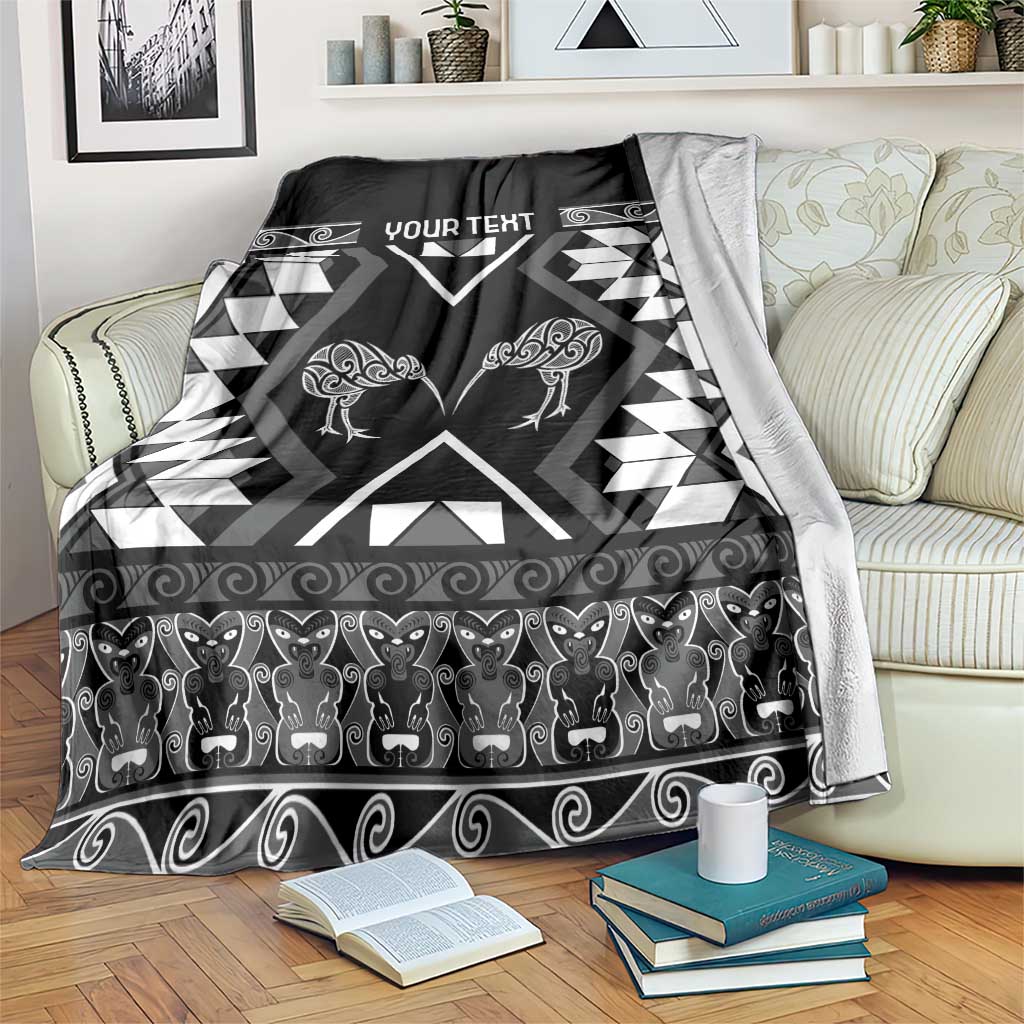 Personalised Taniko Motifs Aotearoa Blanket Waitangi Kowhaiwhai Kiwi - Monochrome LT7 Grey - Polynesian Pride