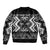 Personalised Taniko Motifs Aotearoa Bomber Jacket Waitangi Kowhaiwhai Kiwi - Monochrome