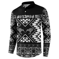 Personalised Taniko Motifs Aotearoa Button Sweatshirt Waitangi Kowhaiwhai Kiwi - Monochrome LT7 - Polynesian Pride