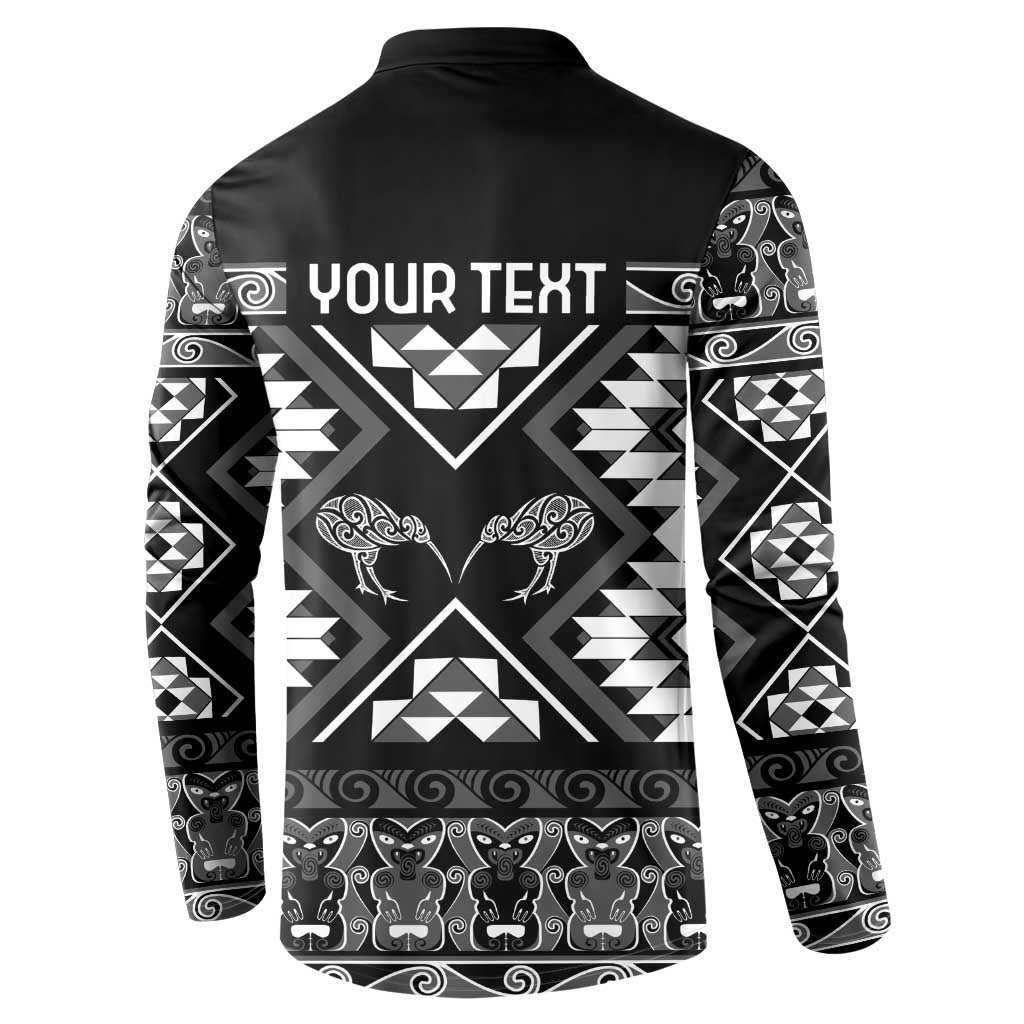 Personalised Taniko Motifs Aotearoa Button Sweatshirt Waitangi Kowhaiwhai Kiwi - Monochrome LT7 - Polynesian Pride