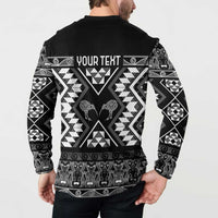 Personalised Taniko Motifs Aotearoa Button Sweatshirt Waitangi Kowhaiwhai Kiwi - Monochrome LT7 - Polynesian Pride