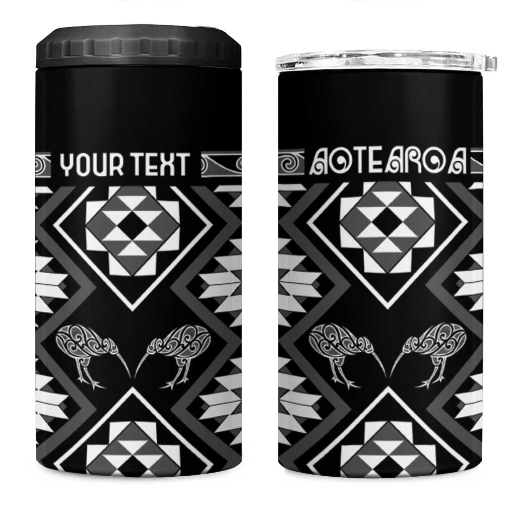 Personalised Taniko Motifs Aotearoa 4 in 1 Can Cooler Tumbler Waitangi Kowhaiwhai Kiwi - Monochrome LT7 One Size: 16 oz Grey - Polynesian Pride