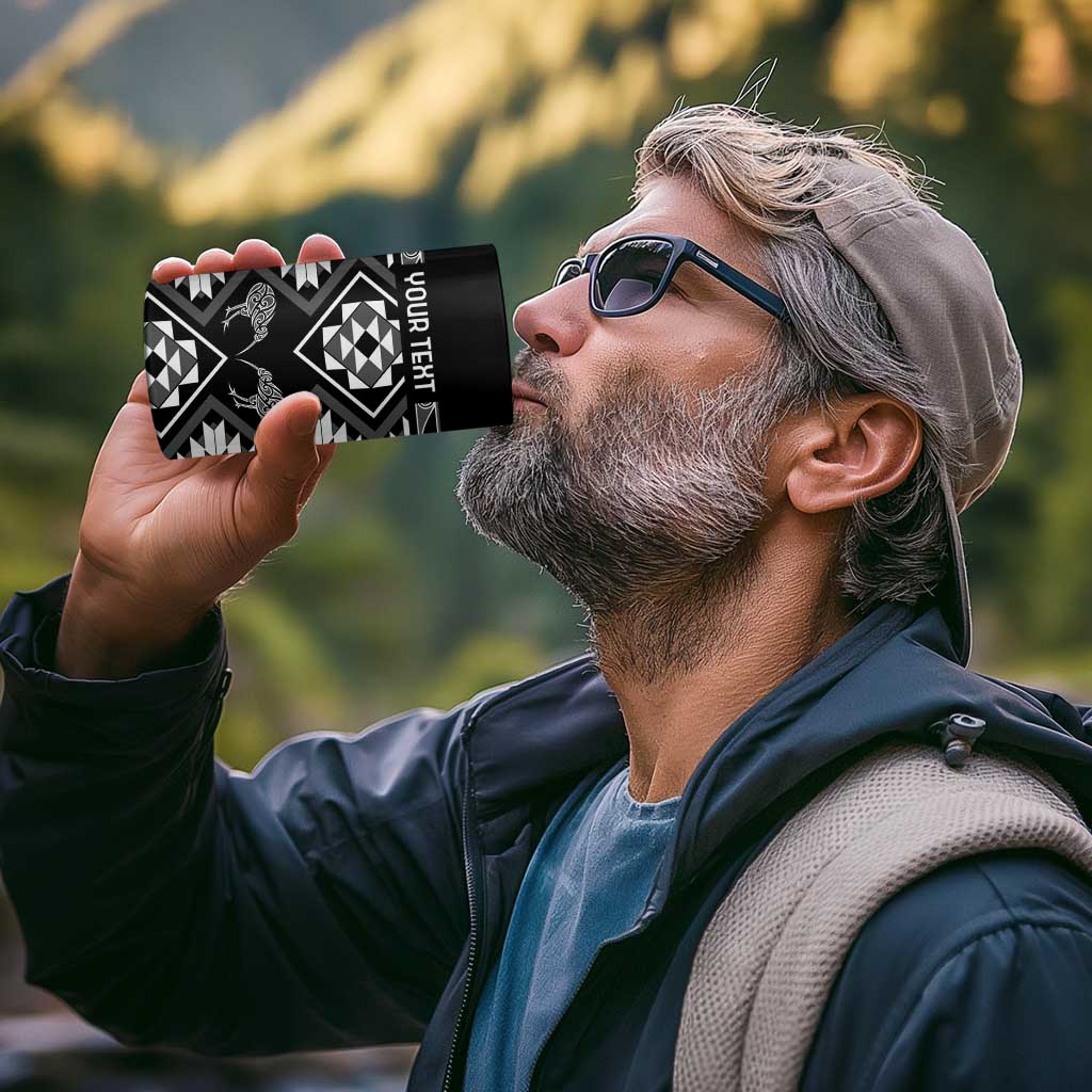 Personalised Taniko Motifs Aotearoa 4 in 1 Can Cooler Tumbler Waitangi Kowhaiwhai Kiwi - Monochrome LT7 - Polynesian Pride