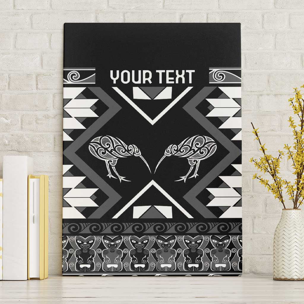 Personalised Taniko Motifs Aotearoa Canvas Wall Art Waitangi Kowhaiwhai Kiwi - Monochrome