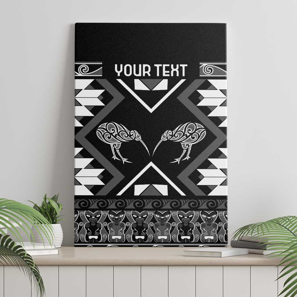 Personalised Taniko Motifs Aotearoa Canvas Wall Art Waitangi Kowhaiwhai Kiwi - Monochrome LT7 - Polynesian Pride