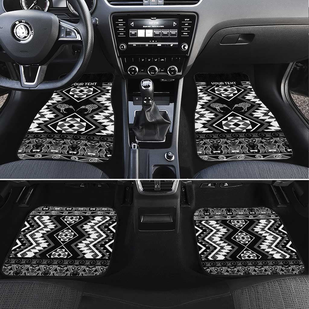 Personalised Taniko Motifs Aotearoa Car Mats Waitangi Kowhaiwhai Kiwi - Monochrome LT7 Set 4pcs Grey - Polynesian Pride