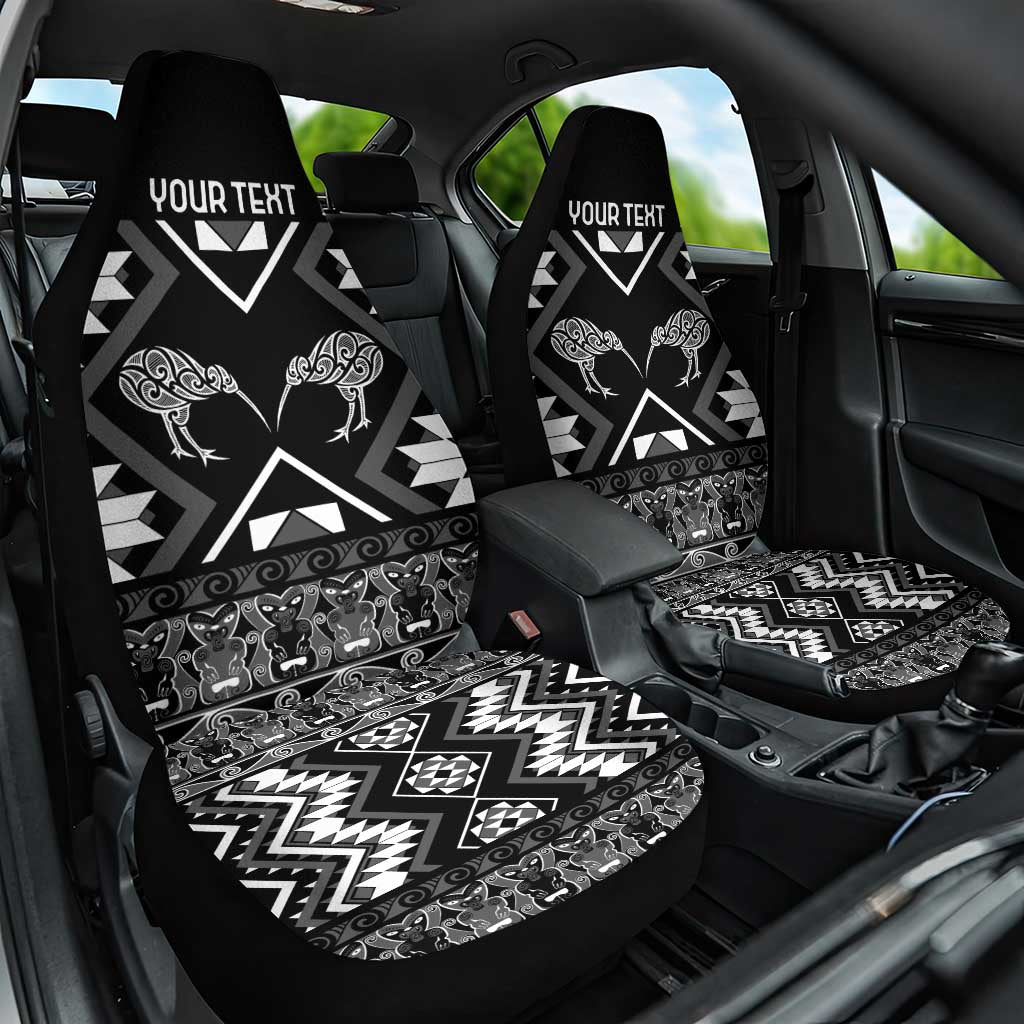 Personalised Taniko Motifs Aotearoa Car Seat Cover Waitangi Kowhaiwhai Kiwi - Monochrome