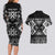 Personalised Taniko Motifs Aotearoa Couples Matching Long Sleeve Bodycon Dress and Hawaiian Shirt Waitangi Kowhaiwhai Kiwi - Monochrome