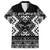 Personalised Taniko Motifs Aotearoa Family Matching Off Shoulder Short Dress and Hawaiian Shirt Waitangi Kowhaiwhai Kiwi - Monochrome