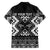 Personalised Taniko Motifs Aotearoa Family Matching Off Shoulder Short Dress and Hawaiian Shirt Waitangi Kowhaiwhai Kiwi - Monochrome