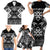 Personalised Taniko Motifs Aotearoa Family Matching Short Sleeve Bodycon Dress and Hawaiian Shirt Waitangi Kowhaiwhai Kiwi - Monochrome