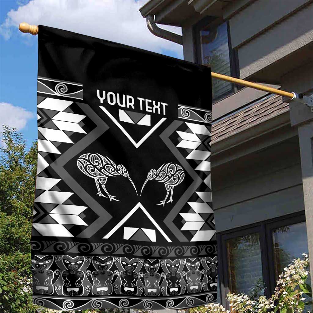 Personalised Taniko Motifs Aotearoa Garden Flag Waitangi Kowhaiwhai Kiwi - Monochrome LT7 - Polynesian Pride