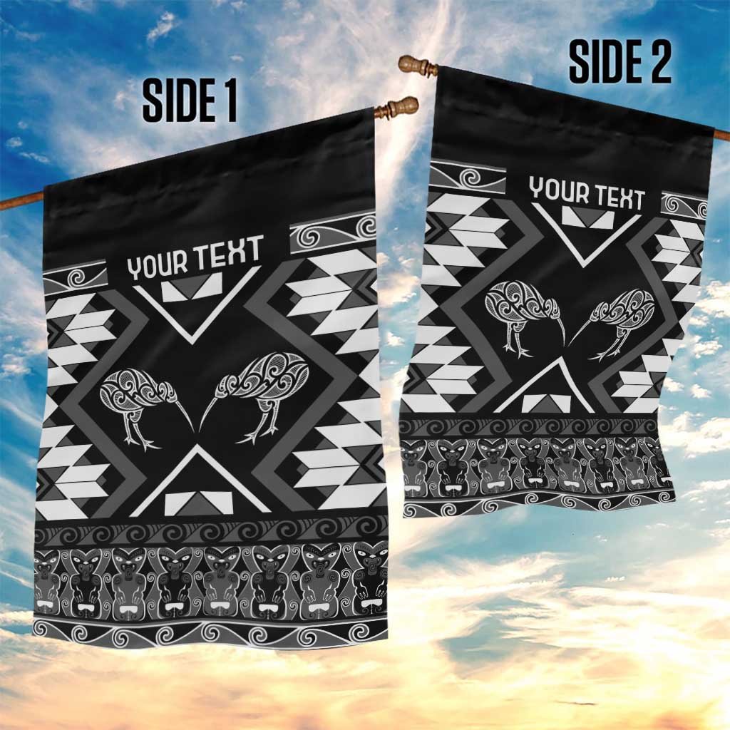 Personalised Taniko Motifs Aotearoa Garden Flag Waitangi Kowhaiwhai Kiwi - Monochrome LT7 - Polynesian Pride