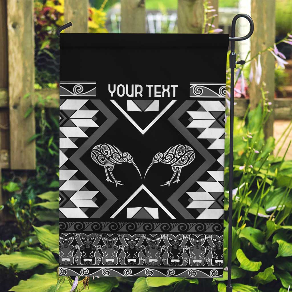 Personalised Taniko Motifs Aotearoa Garden Flag Waitangi Kowhaiwhai Kiwi - Monochrome LT7 Garden Flag Grey - Polynesian Pride