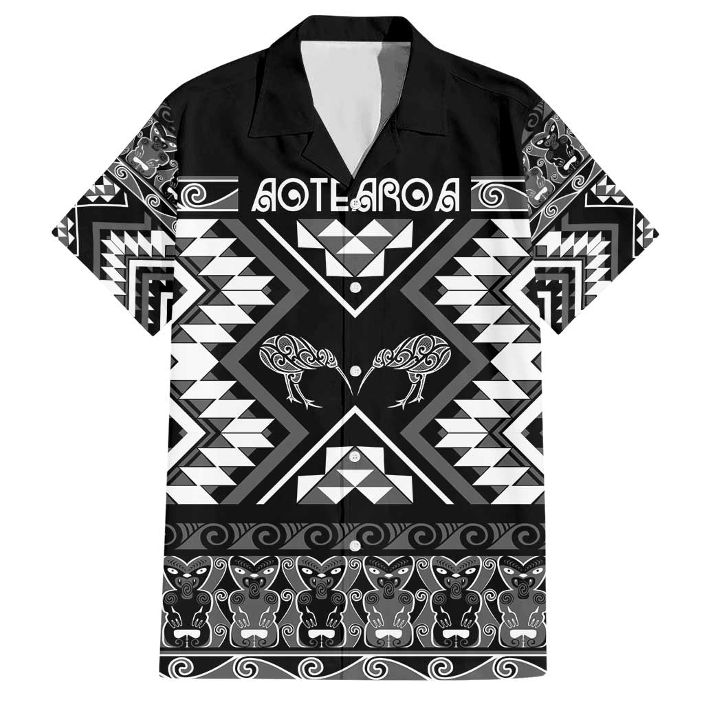 Personalised Taniko Motifs Aotearoa Hawaiian Shirt Waitangi Kowhaiwhai Kiwi - Monochrome LT7 Grey - Polynesian Pride
