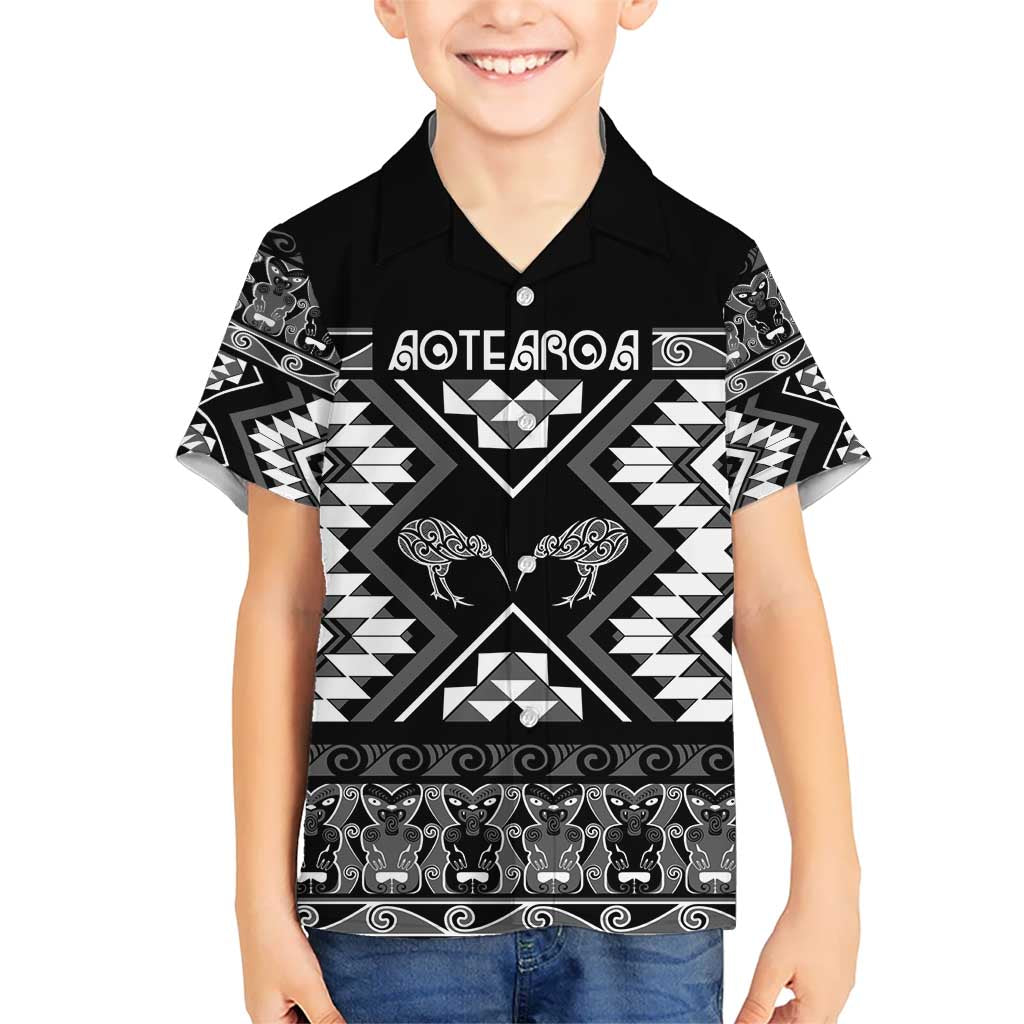 Personalised Taniko Motifs Aotearoa Hawaiian Shirt Waitangi Kowhaiwhai Kiwi - Monochrome LT7 - Polynesian Pride