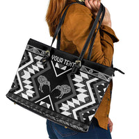 Personalised Taniko Motifs Aotearoa Leather Tote Bag Waitangi Kowhaiwhai Kiwi - Monochrome LT7 - Polynesian Pride