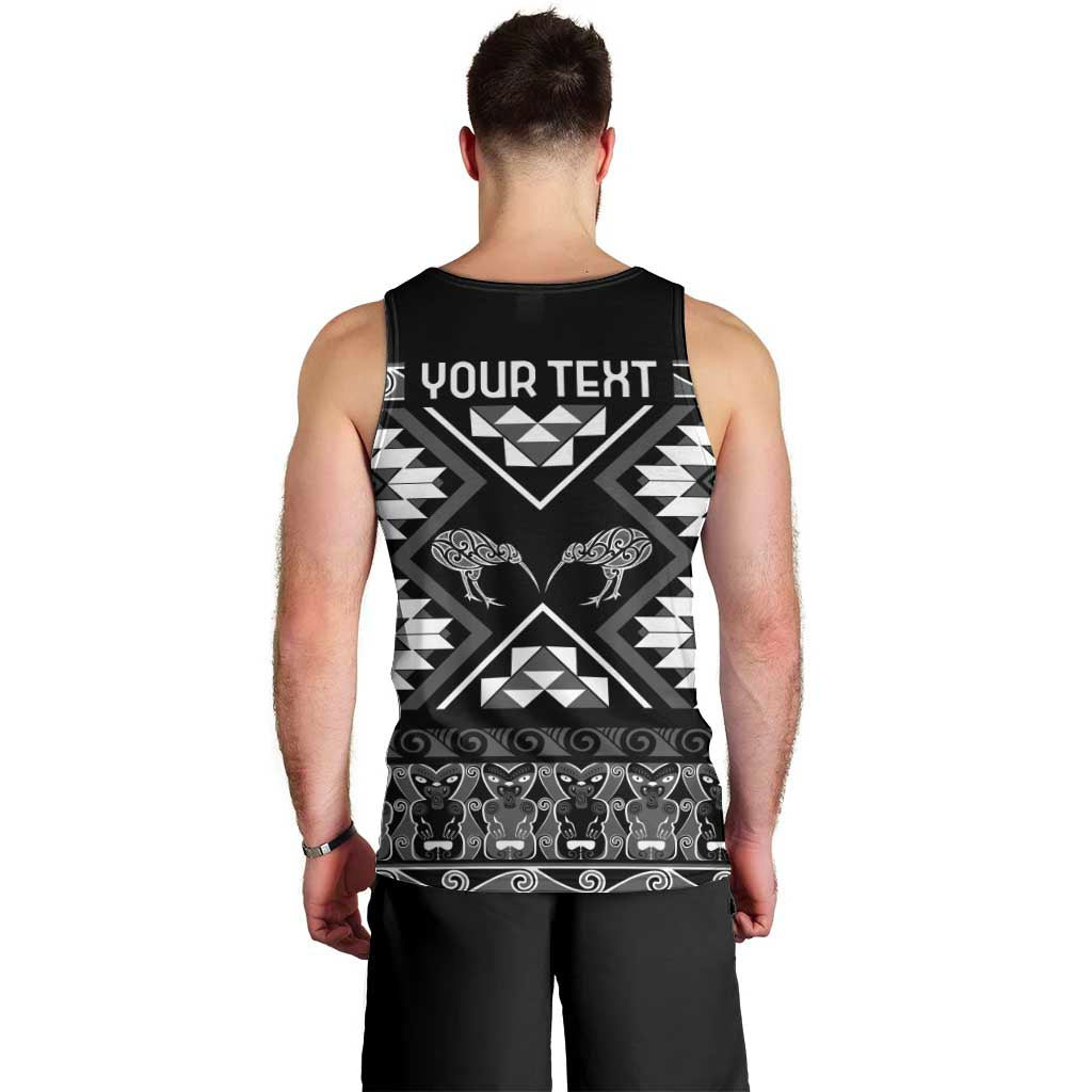 Personalised Taniko Motifs Aotearoa Men Tank Top Waitangi Kowhaiwhai Kiwi - Monochrome LT7 - Polynesian Pride