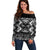 Personalised Taniko Motifs Aotearoa Off Shoulder Sweater Waitangi Kowhaiwhai Kiwi - Monochrome