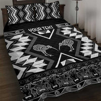 Personalised Taniko Motifs Aotearoa Quilt Bed Set Waitangi Kowhaiwhai Kiwi - Monochrome LT7 Grey - Polynesian Pride