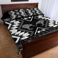 Personalised Taniko Motifs Aotearoa Quilt Bed Set Waitangi Kowhaiwhai Kiwi - Monochrome LT7 - Polynesian Pride