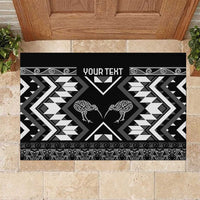 Personalised Taniko Motifs Aotearoa Rubber Doormat Waitangi Kowhaiwhai Kiwi - Monochrome LT7 Grey - Polynesian Pride