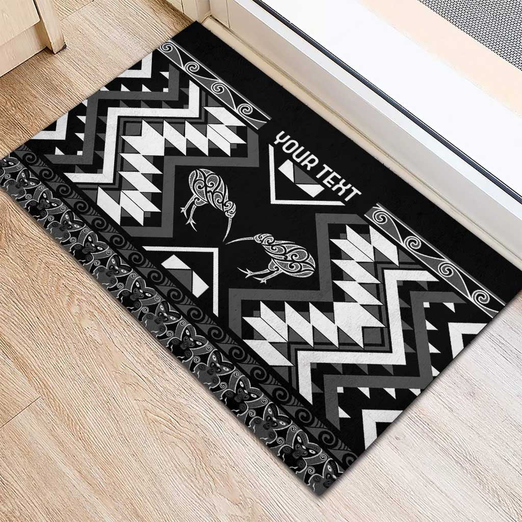 Personalised Taniko Motifs Aotearoa Rubber Doormat Waitangi Kowhaiwhai Kiwi - Monochrome LT7 - Polynesian Pride