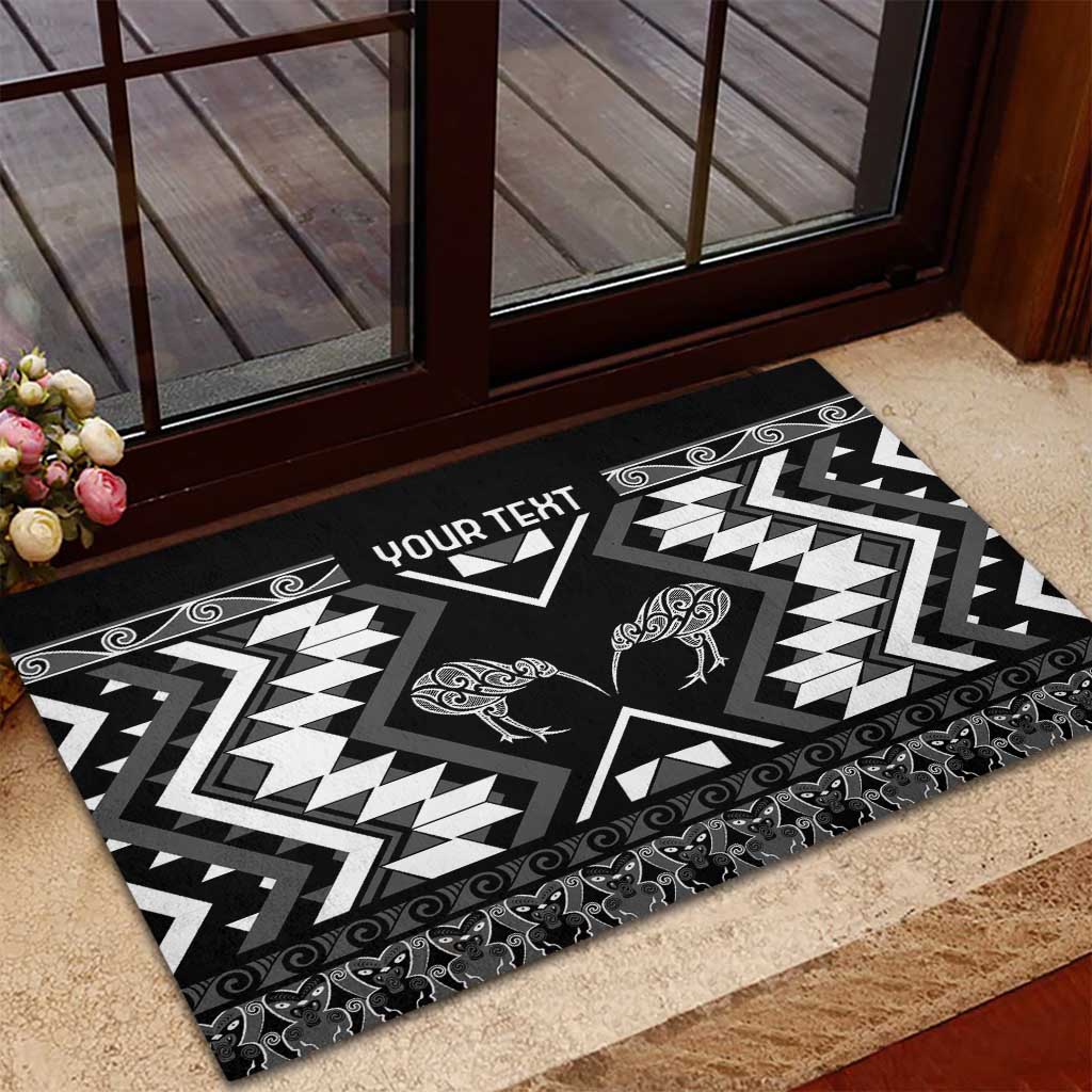 Personalised Taniko Motifs Aotearoa Rubber Doormat Waitangi Kowhaiwhai Kiwi - Monochrome LT7 - Polynesian Pride