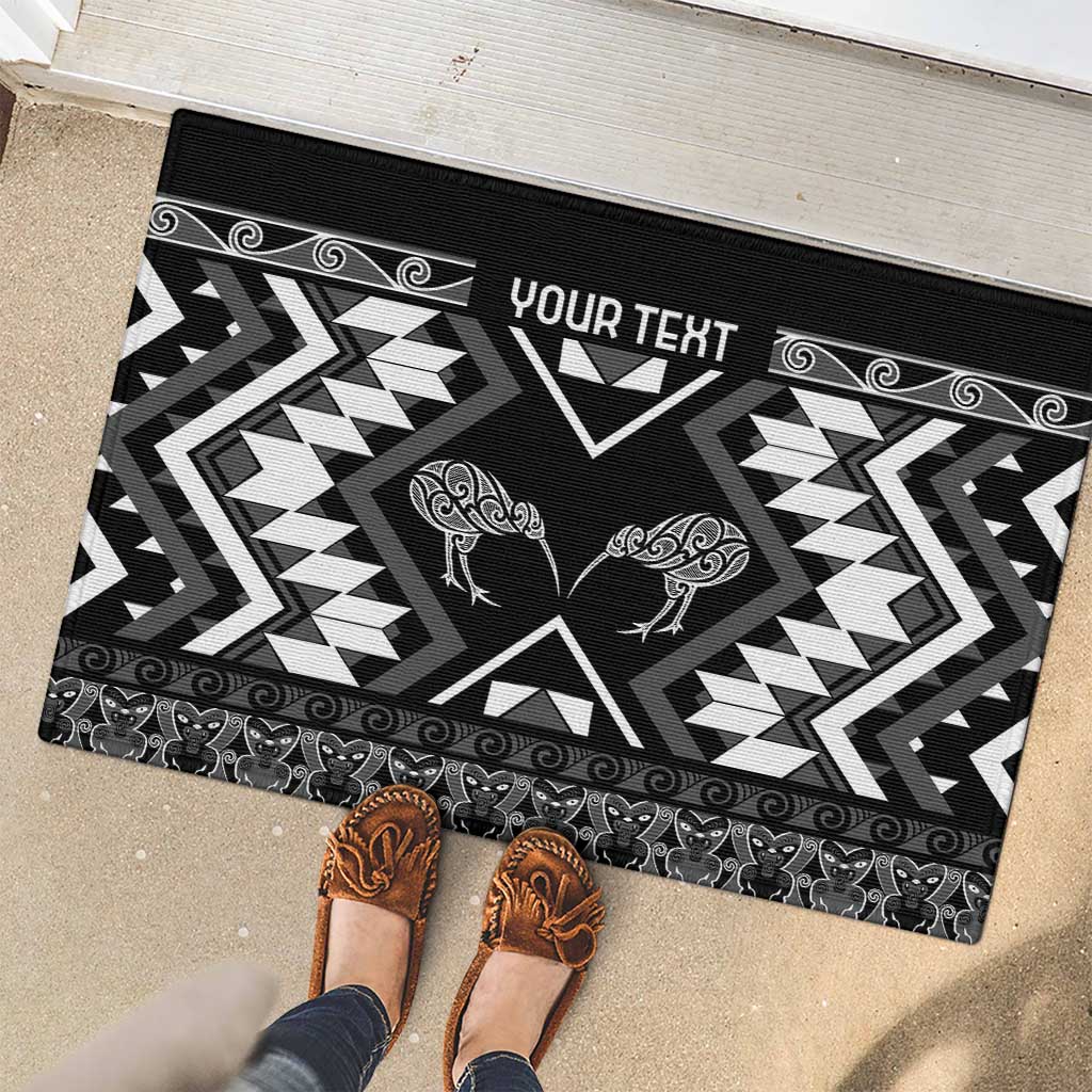 Personalised Taniko Motifs Aotearoa Rubber Doormat Waitangi Kowhaiwhai Kiwi - Monochrome LT7 - Polynesian Pride