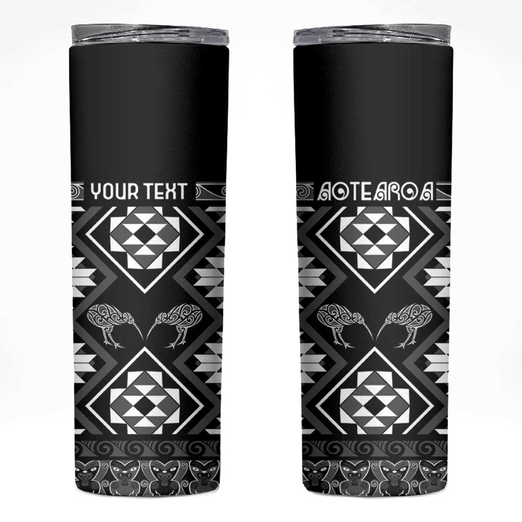 Personalised Taniko Motifs Aotearoa Skinny Tumbler Waitangi Kowhaiwhai Kiwi - Monochrome